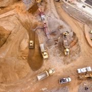 aerial photography of dump trucks