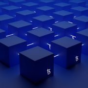 a group of blue cubes with numbers on them